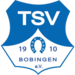Blau-weißes schildförmiges Logo des TSV Bobingen. Oben steht in fetten weißen Buchstaben TSV. Darunter sind auf weißem Grund ein Hufeisensymbol und 1910 Bobingen e.V. zu sehen.